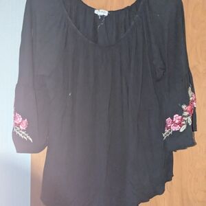 Black Floral Embroidered Women's Top